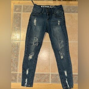 S.O.N.G. Women's Dark Blue Ripped Skinny Jeans